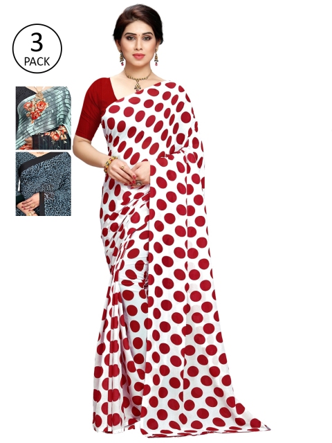 

KALINI Pack Of 3 Sarees, White