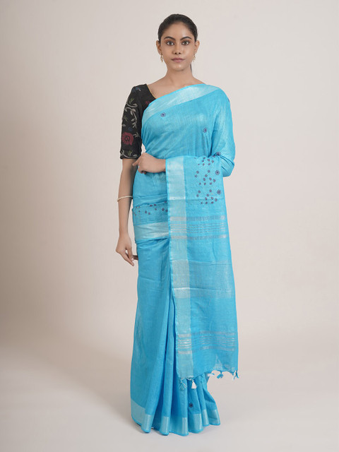

Pothys Blue Woven Design Cotton Blend Saree