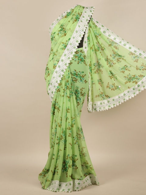 

Pothys Green & White Poly Chiffon Saree