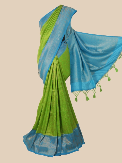 

Pothys Green & Blue Floral Zari Jute Silk Saree