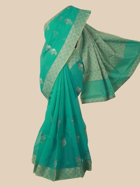 

Pothys Green & Gold-Toned Floral Saree