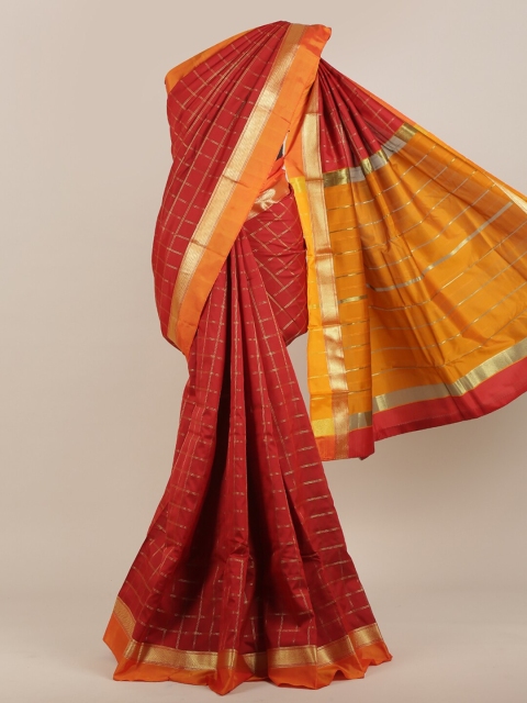 

Pothys Red & Mustard Checked Zari Art Silk Saree