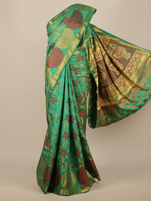 

Pothys Green & Golden Ethnic Motifs Jute Silk Saree
