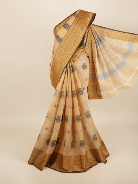 

Pothys Cream-Coloured & Grey Bagh Pure Cotton Saree