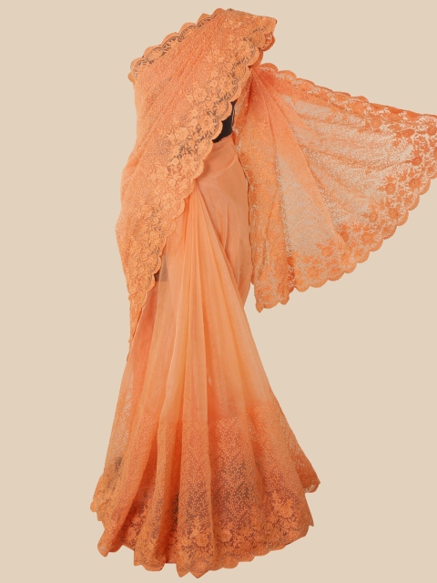 

Pothys Peach-Coloured Floral Embroidered Net Saree