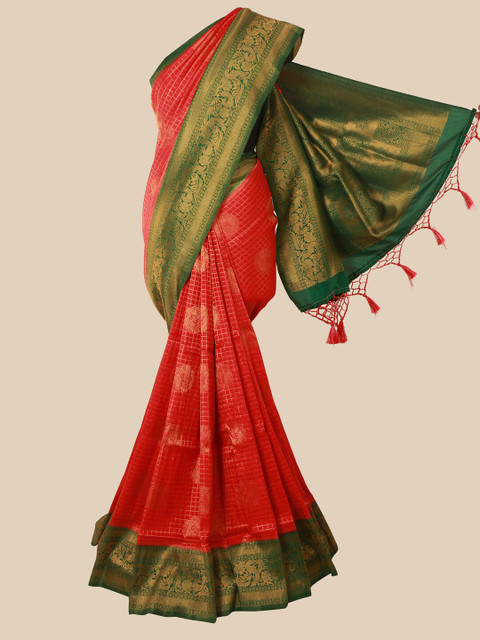 

Pothys Red & Green Woven Design Zari Jute Silk Saree