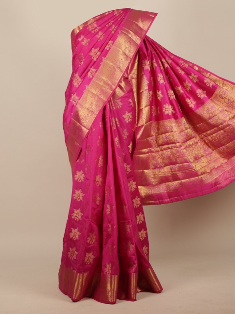 

Pothys Magenta & Gold-Toned Ethnic Motifs Zari Jute Silk Saree
