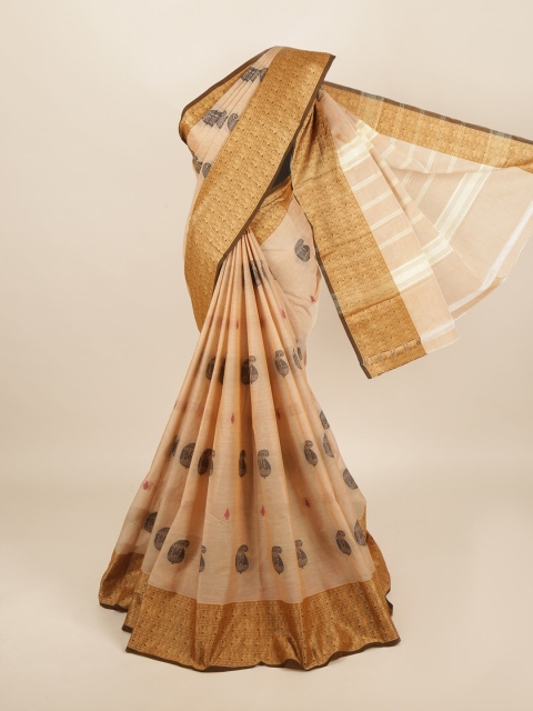 Pothys Cream-Coloured & Gold-Toned Ethnic Motifs Pure Cotton Saree