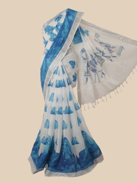 

Pothys White & Blue Ethnic Motifs Zari Jute Cotton Saree