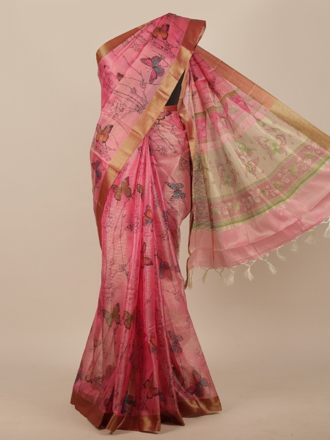 

Pothys Pink & Black Floral Saree