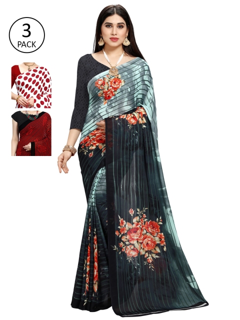 

KALINI Pack of 3 Poly Georgette Sarees, White