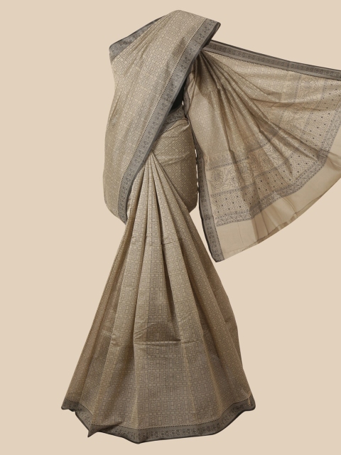 

Pothys Tan & Black Chanderi Cotton Blend Saree