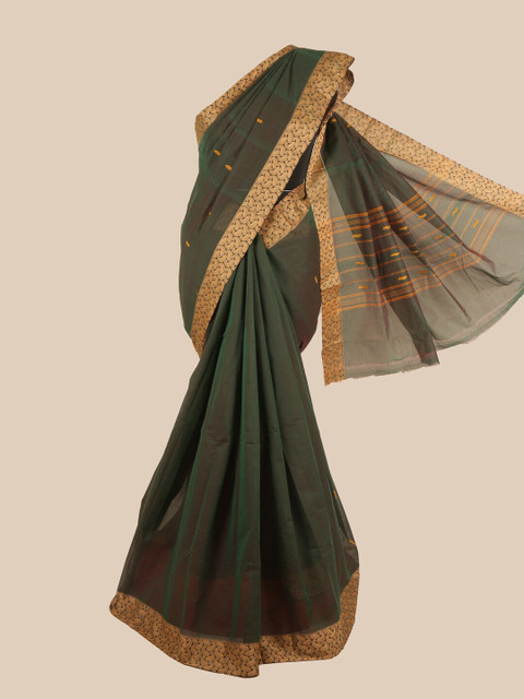

Pothys Green & Gold-Toned Ethnic Motifs Zari Pure Cotton Saree