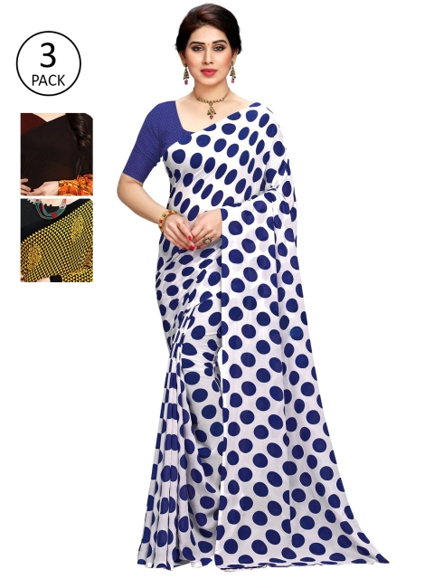 

KALINI Pack of 3 Printed Sarees with Unstitched Blouse Pieces, Multi