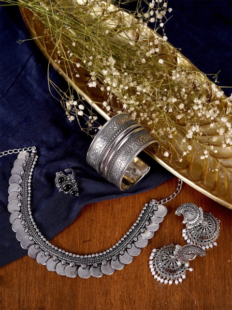 

TEEJH Women Oxidised Silver-Toned Beaded Jewellery Set
