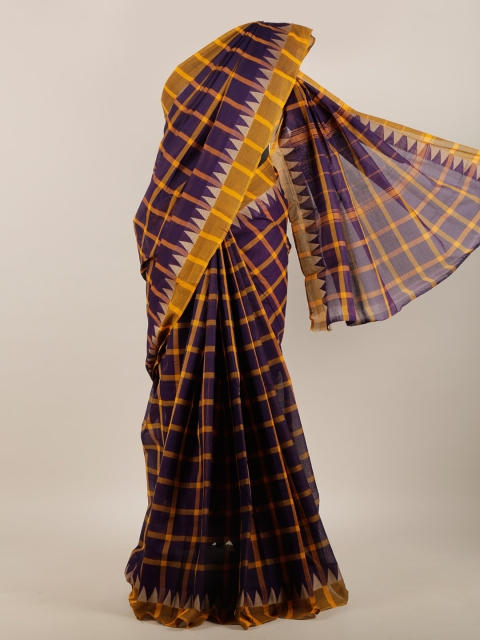 

Pothys Navy Blue & Yellow Checked Pure Cotton Saree