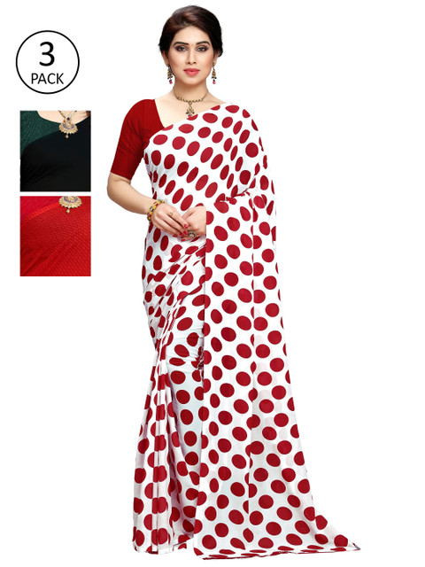 

KALINI Pack Of 3 Multicoloured Printed Sarees, Red