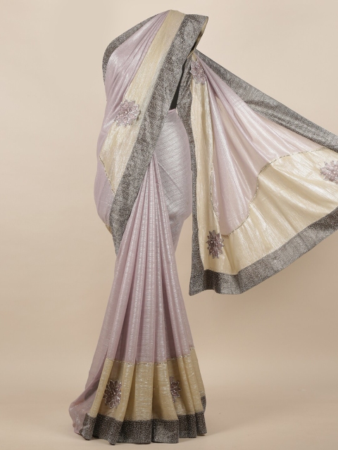 

Pothys Lavender & Grey Embellished Beads and Stones Saree