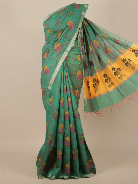 

Pothys Green & Yellow Floral Zari Saree