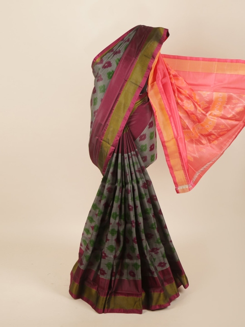 Pothys Grey & Pink Pure Silk Saree