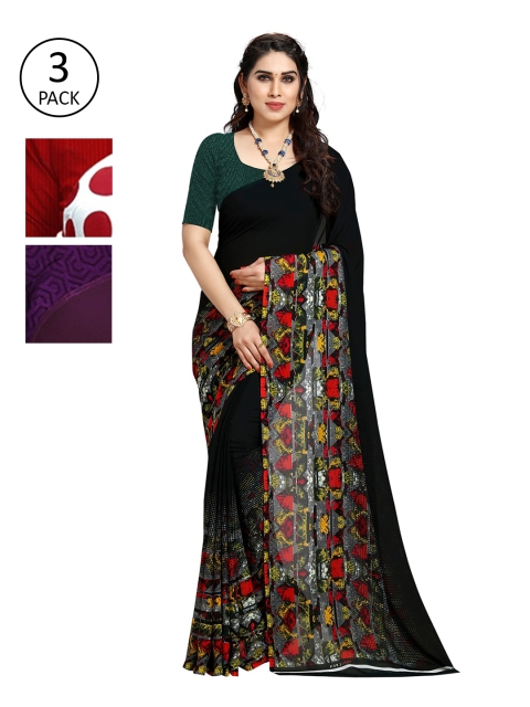 

KALINI Pack Of 3 Printed Poly Georgette Sarees, White
