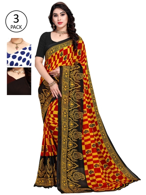 

KALINI Women Pack of 3 Printed Sarees, Blue