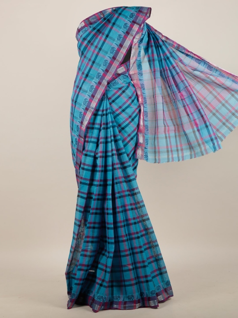 

Pothys Blue & Pink Checked Pure Cotton Saree