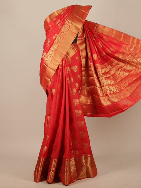 

Pothys Red & Golden Woven Design Zari Jute Silk Saree