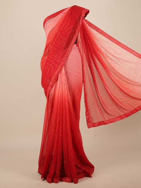 Pothys Red & Pink Poly Chiffon Saree
