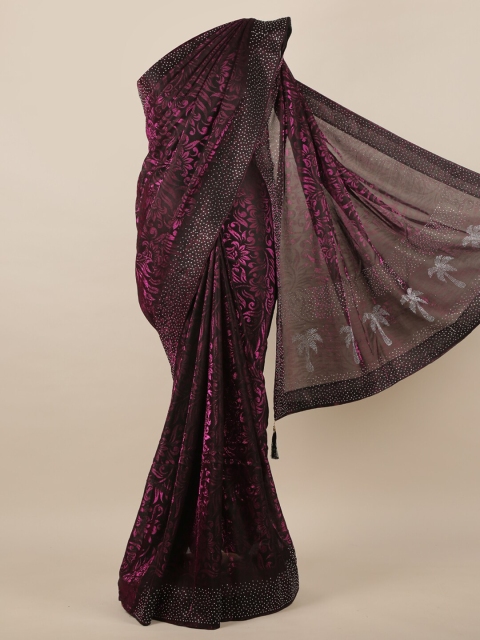 

Pothys Violet & Pink Woven Design Beads and Stones Jute Silk Saree