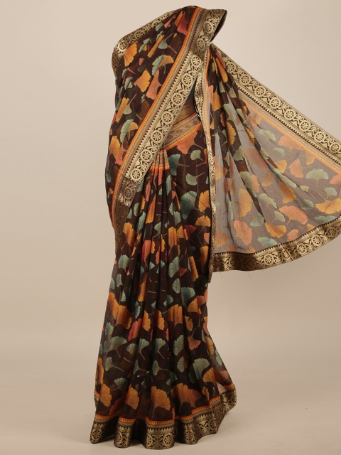 

Pothys Brown & Orange Floral Zari Saree