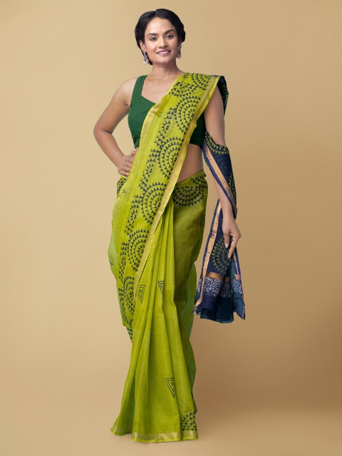 

Unnati Silks Green & Blue Zari Pure Cotton Kota Handloom Saree