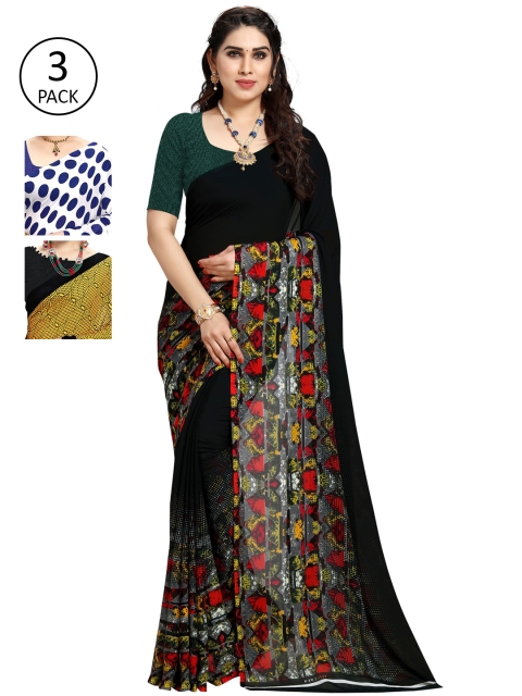 

KALINI Pack Of 3 Multicoloured Printed Sarees, Blue