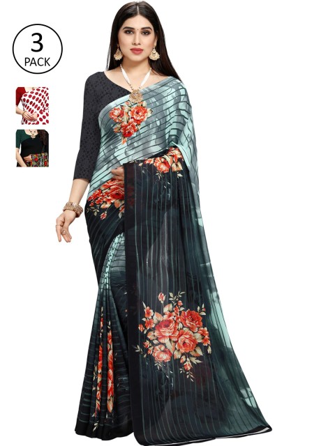 

KALINI Pack of 3 Poly Georgette Saree, White