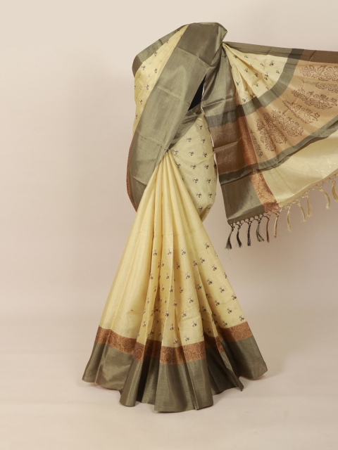 

Pothys Cream-Coloured Floral Zari Tissue Saree