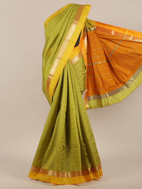 

Pothys Green & Yellow Checked Zari Art Silk Saree