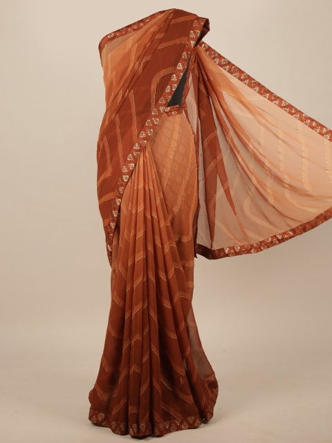 

Pothys Brown & Peach-Coloured Printed Poly Chiffon Saree