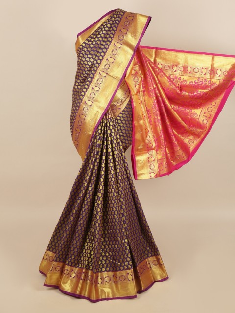 

Pothys Violet & Gold-Toned Paisley Saree