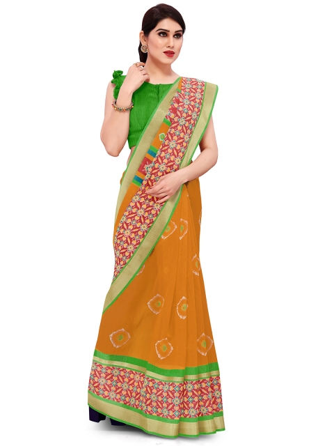 

KALINI Mustard Yellow & Green Zari Ikat Saree