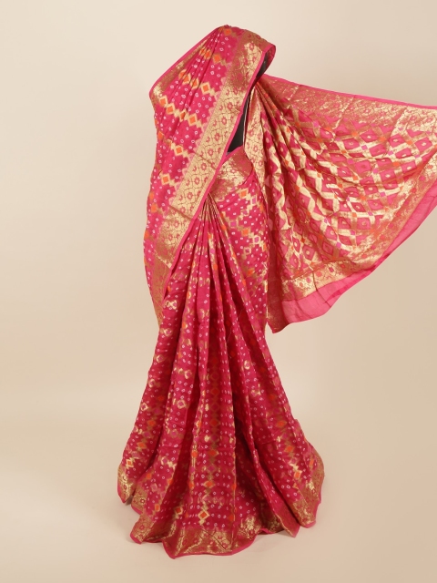 

Pothys Pink & Gold-Toned Bandhani Zari Art Silk Saree
