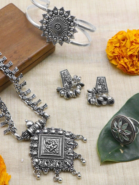 

TEEJH Women Oxidised Silver-Toned Jewellery Set