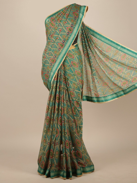Pothys Green & Pink Poly Chiffon Saree