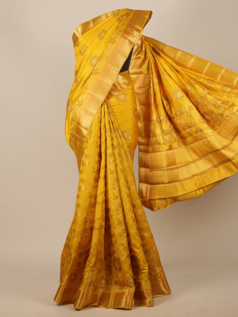 

Pothys Yellow & Gold-Toned Woven Design Jute Silk Saree