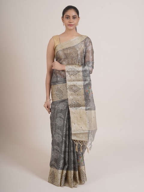 

Pothys Grey & Black Floral Tissue Saree