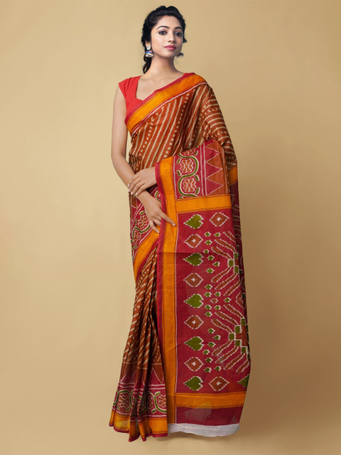 

Unnati Silks Red & Orange Striped Pure Krisha Summer Cotton Saree