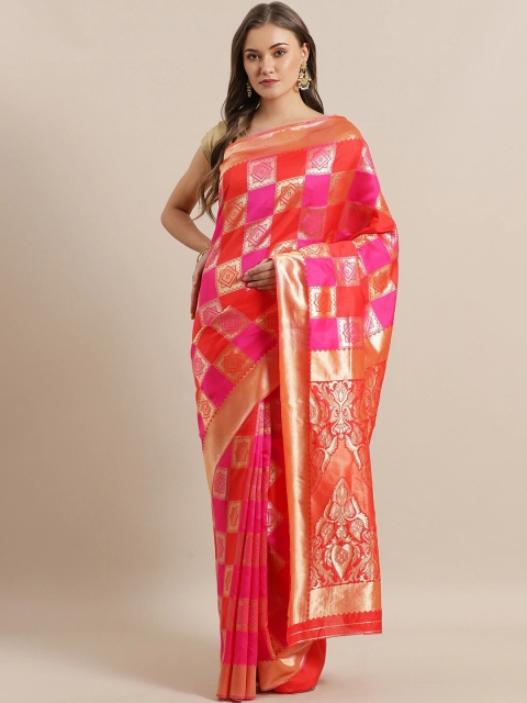 

Mitera Red & Magenta Woven Design Art Silk Saree