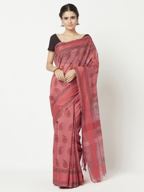

Fabindia Pink Silk Cotton Maheshwari Saree