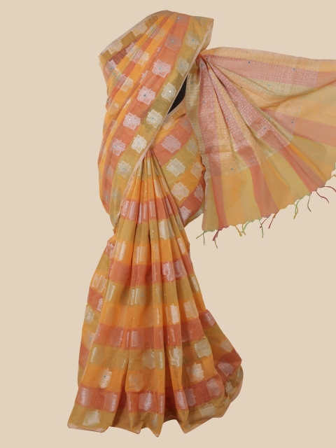 

Pothys Multicoloured Floral Mirror Work Saree, Multi