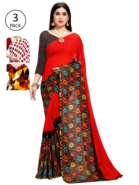 

KALINI Pack Of 3 Sarees, White