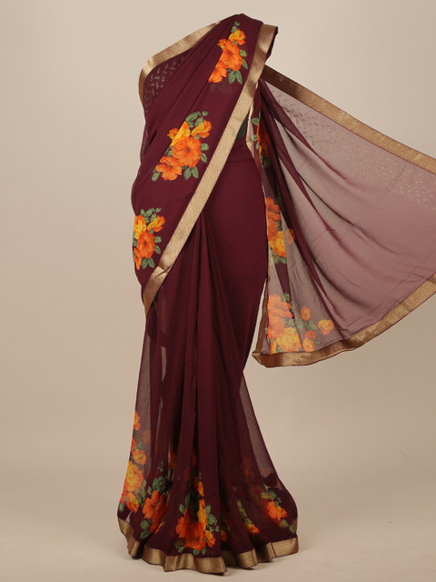 

Pothys Maroon & Orange Floral Zari Saree